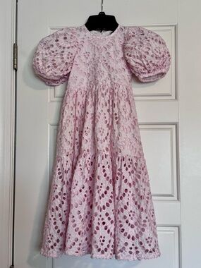 Caroline Bosmans White & Pale Pink Eyelet Layered Princess Dress - Sz 6